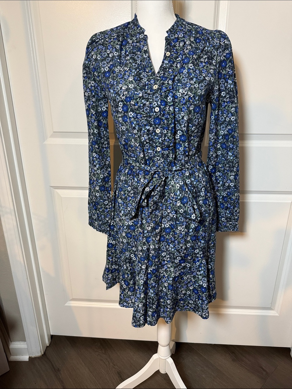 Lucky Brand Blue Floral Long-Sleeve Shirt Dress